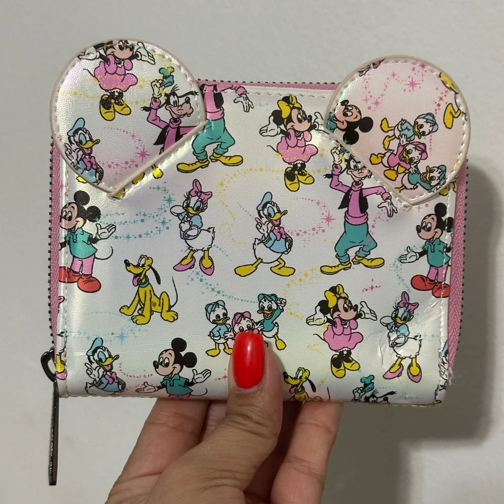 Loungefly Disney 100 Mickey and Friends Classic AOP Iridescent Zip Around Wallet - Picture 12 of 13